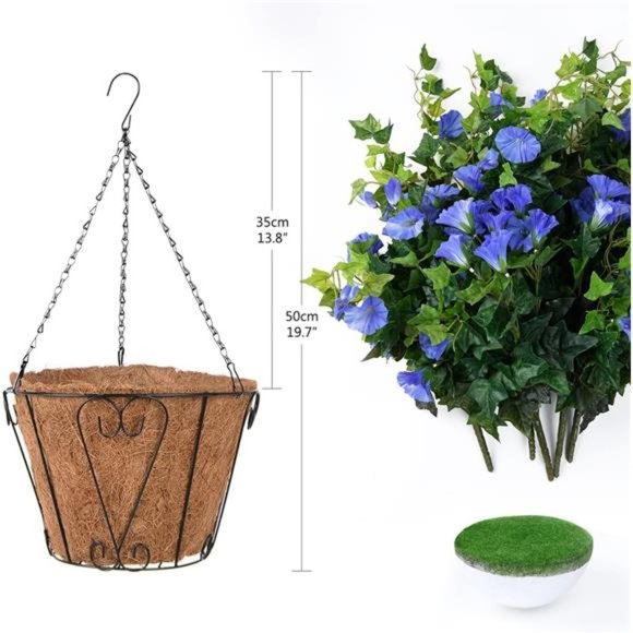 Artificial VineSilk Petunia Flowers,Hanging Plant in Basket,Coconut LiningBasket - Picture 5 of 5